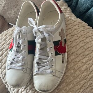Gucci Women's White Sneakers with Red and Green Accents